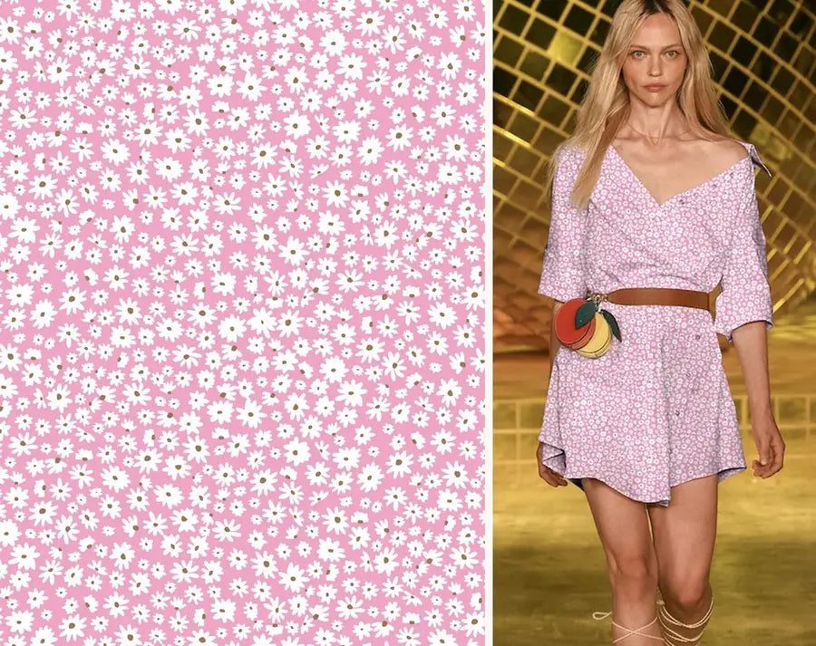 Estampado Margaritas en rosa y prenda confeccionada