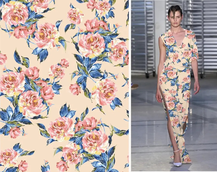 Estampado Rosas acuarela y prenda confeccionada